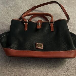 Dooney & Bourke Black and Brown Pebble Grain Leather Perry Satchel